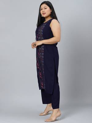 Navy-blue printed rayon kurtas-and-kurtis 2