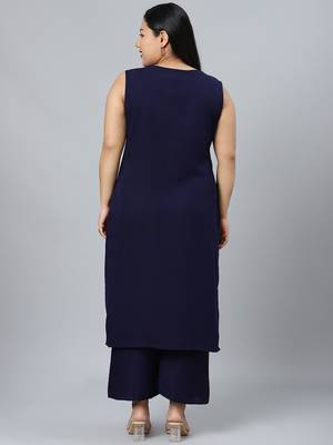 Navy-blue printed rayon kurtas-and-kurtis 3