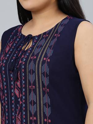 Navy-blue printed rayon kurtas-and-kurtis 4