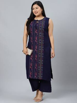 Navy-blue printed rayon kurtas-and-kurtis 5