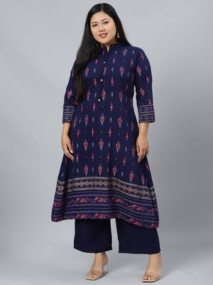 Navy-blue printed rayon kurtas-and-kurtis
 1