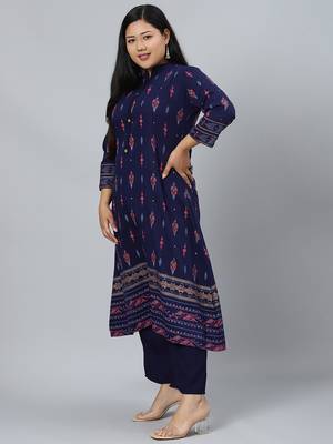 Navy-blue printed rayon kurtas-and-kurtis
 2