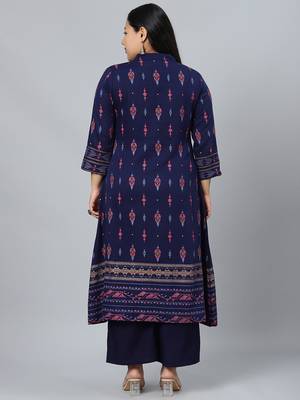 Navy-blue printed rayon kurtas-and-kurtis
 3