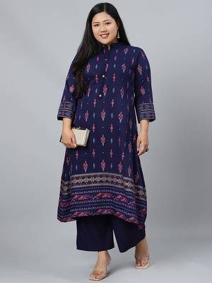 Navy-blue printed rayon kurtas-and-kurtis
 5