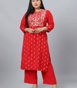 Red printed rayon kurtas-and-kurtis