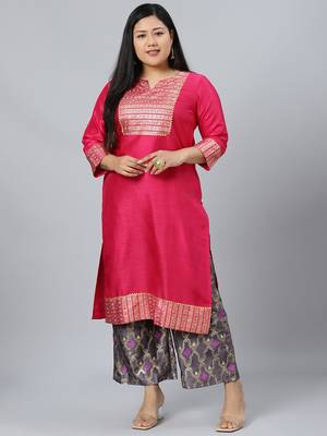 Pink printed art silk kurtas-and-kurtis 1