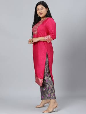 Pink printed art silk kurtas-and-kurtis 2