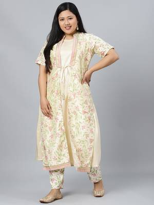 Cream printed art silk kurtas-and-kurtis 1