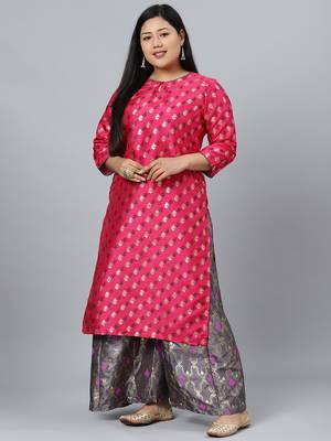 Pink printed art silk kurtas-and-kurtis 1