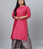 Pink printed art silk kurtas-and-kurtis