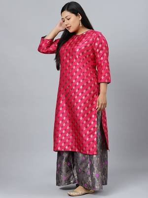Pink printed art silk kurtas-and-kurtis 3