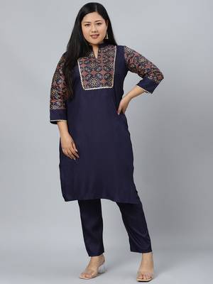 Navy-blue printed art silk kurtas-and-kurtis 1