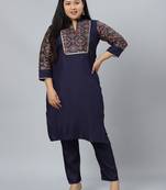 Navy-blue printed art silk kurtas-and-kurtis