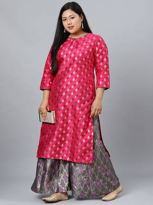 Pink printed art silk kurtas-and-kurtis 5