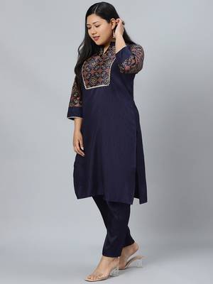 Navy-blue printed art silk kurtas-and-kurtis 2