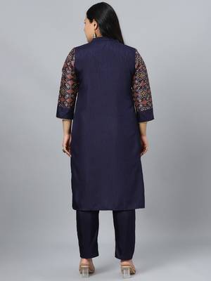 Navy-blue printed art silk kurtas-and-kurtis 3