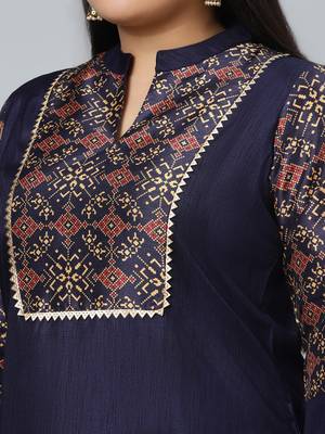 Navy-blue printed art silk kurtas-and-kurtis 4