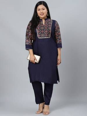 Navy-blue printed art silk kurtas-and-kurtis 5