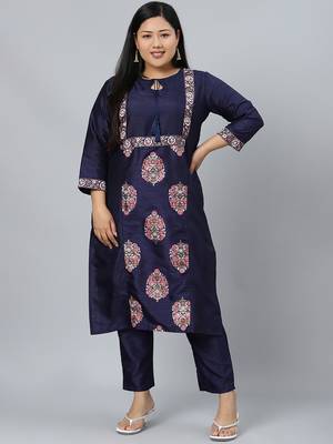 Navy-blue printed art silk kurtas-and-kurtis 1