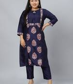 Navy-blue printed art silk kurtas-and-kurtis