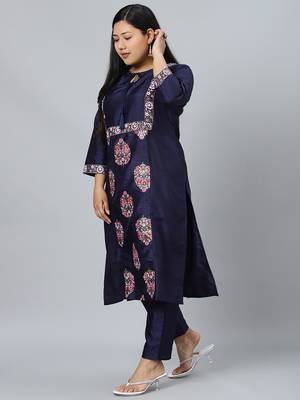 Navy-blue printed art silk kurtas-and-kurtis 2