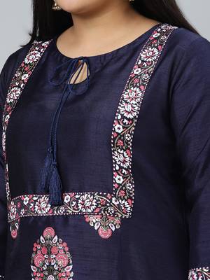 Navy-blue printed art silk kurtas-and-kurtis 4