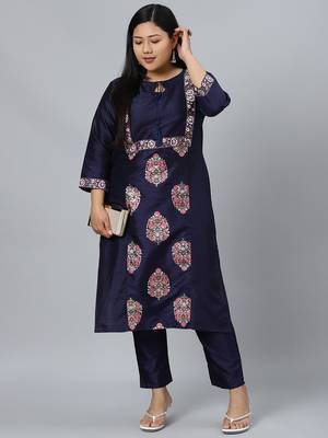Navy-blue printed art silk kurtas-and-kurtis 5