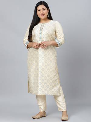 Cream printed art silk kurtas-and-kurtis 1