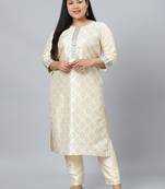 Cream printed art silk kurtas-and-kurtis
