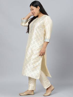 Cream printed art silk kurtas-and-kurtis 2