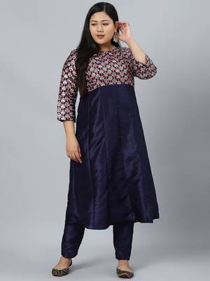Navy-blue printed art silk kurtas-and-kurtis 1