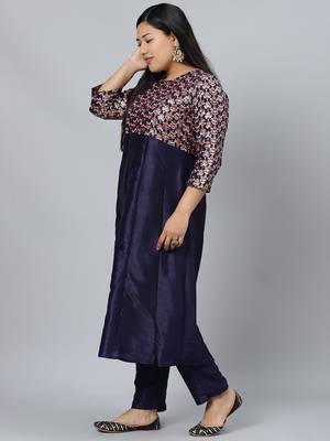 Navy-blue printed art silk kurtas-and-kurtis 2