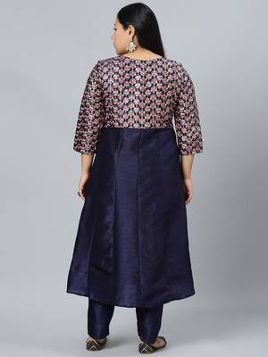 Navy-blue printed art silk kurtas-and-kurtis 3