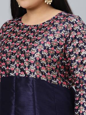 Navy-blue printed art silk kurtas-and-kurtis 4