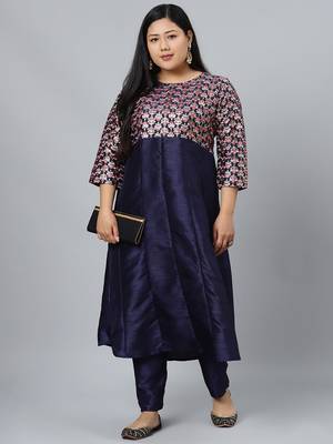 Navy-blue printed art silk kurtas-and-kurtis 5