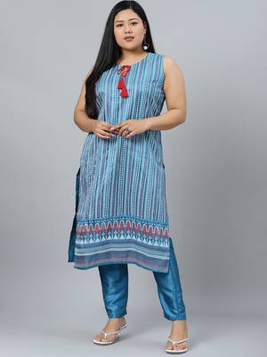 Blue printed art silk kurtas-and-kurtis 1