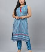 Blue printed art silk kurtas-and-kurtis