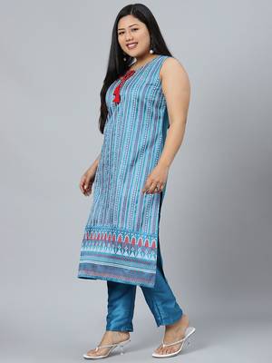 Blue printed art silk kurtas-and-kurtis 2
