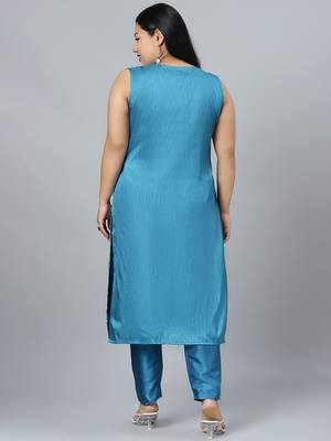 Blue printed art silk kurtas-and-kurtis 3