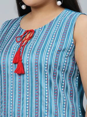Blue printed art silk kurtas-and-kurtis 4