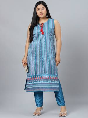 Blue printed art silk kurtas-and-kurtis 5