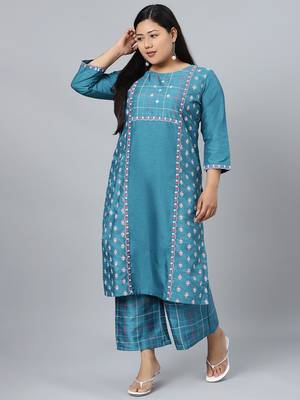Blue printed art silk kurtas-and-kurtis 1