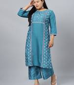 Blue printed art silk kurtas-and-kurtis