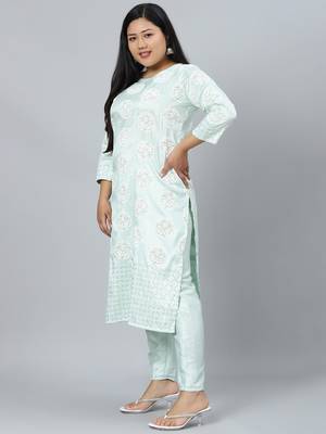 Green printed art silk kurtas-and-kurtis 2