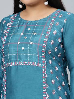Blue printed art silk kurtas-and-kurtis 4