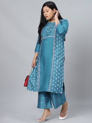 Blue printed art silk kurtas-and-kurtis 5