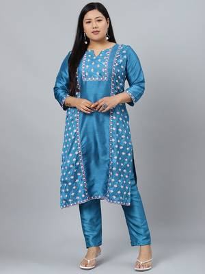 Blue printed art silk kurtas-and-kurtis 1