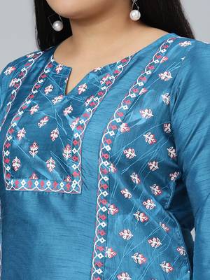 Blue printed art silk kurtas-and-kurtis 4