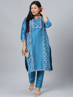 Blue printed art silk kurtas-and-kurtis 5