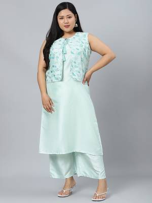 Green printed art silk kurtas-and-kurtis 1